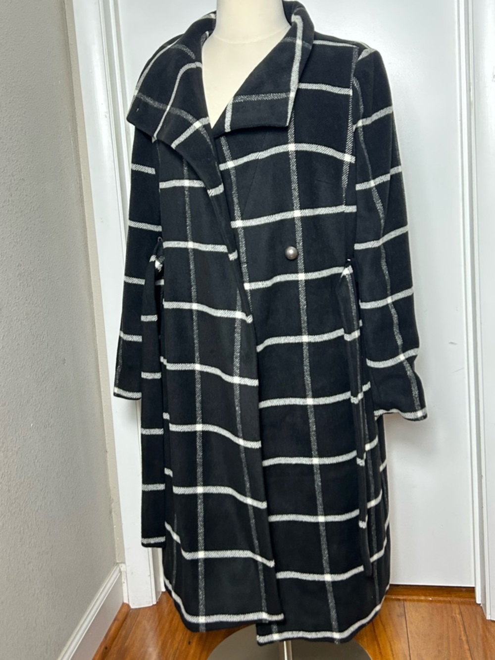Ivanka Trump Black and White Windowpane Trench Coat
